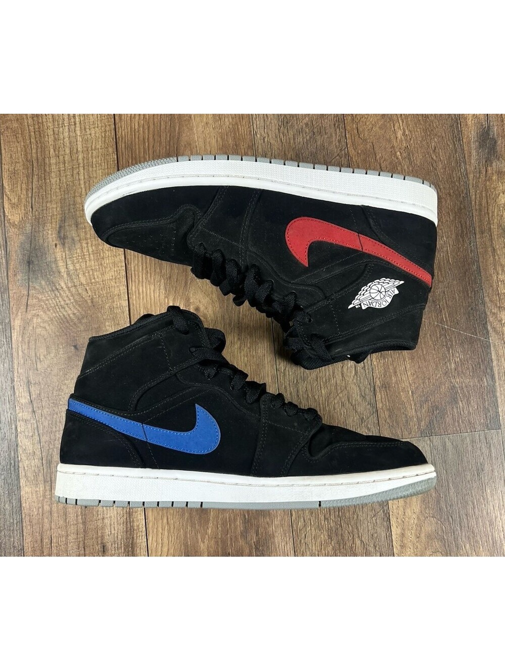 Nike Air Jordan 1 Mid Multicolor Black Red Blue Swoosh Men Size 8 554724-065